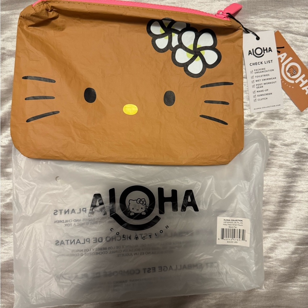 ALOHA Collection Brown Pouch with Pink Zipper